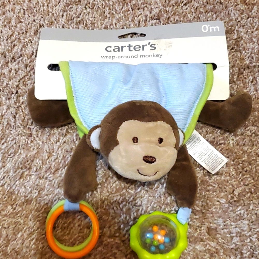 Wrap around monkey toy for carseat stroller